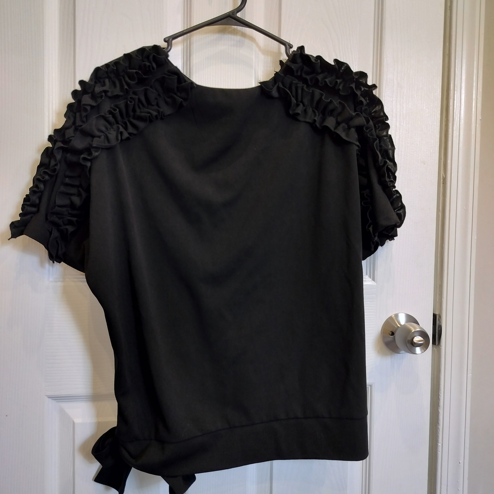 Black Ruffled Short Sleeve Blouse